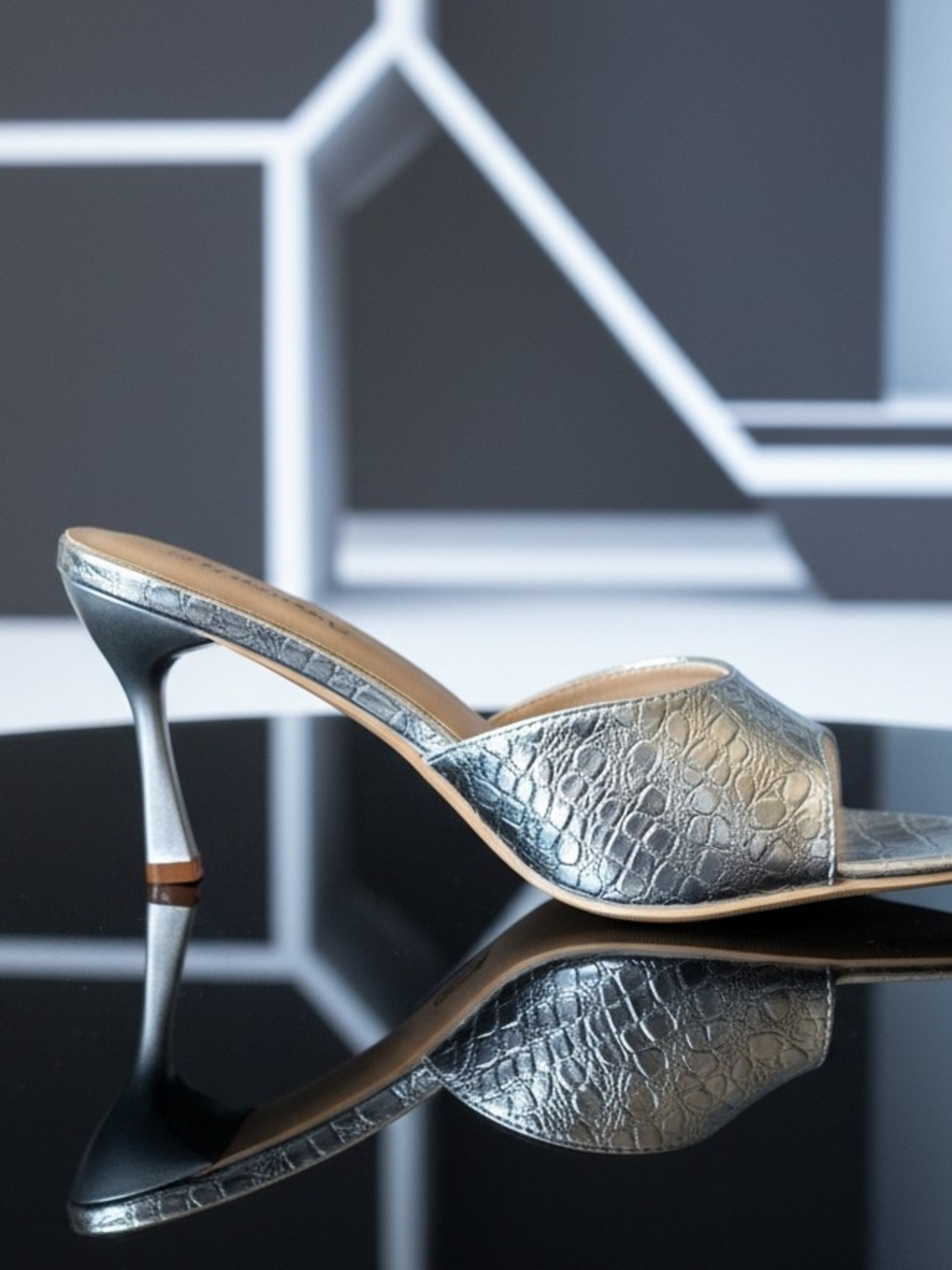 Sophia By J. Adams-Metallic Silver Croc-Embossed Heels